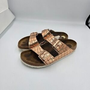 Birkenstock Arizona Gator Glam Sandals Rose Gold Metallic Slides Comfort Size 40